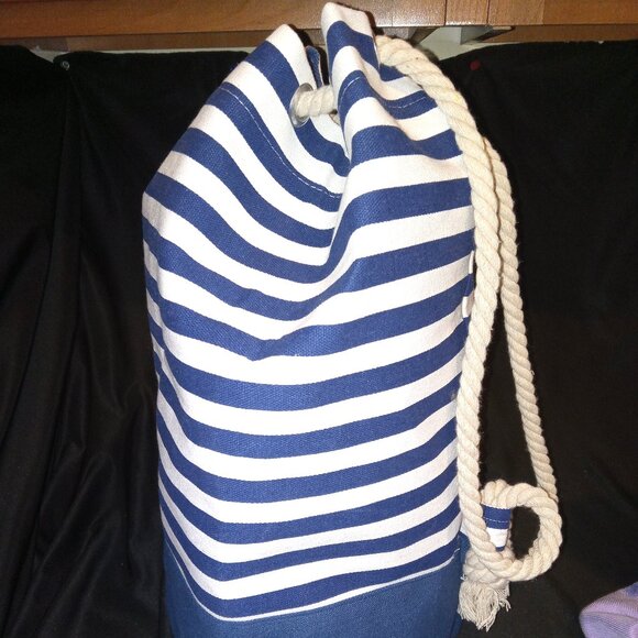 New Striped Canvas Waterproof Lined Beach Bag